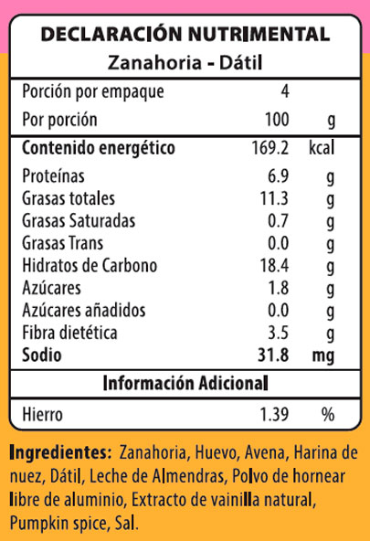 Declaración Nutrimental Zanahoria Datil
